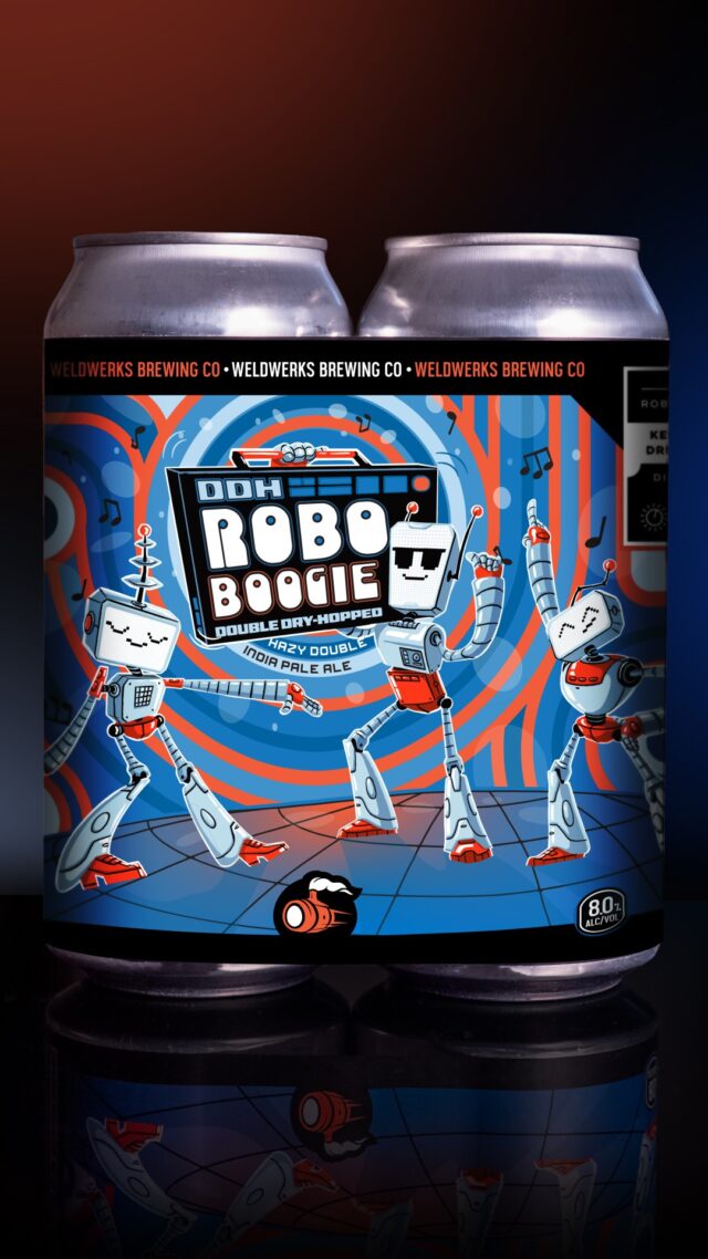 A familiar signal returns... DDH Robo-Boogie is back! 🤖⁠
⁠
This 8.0% Hazy Double IPA delivers huge aromas and flavors of freshly cut pineapple, white peach nectar, ripe mango, and sparkling white wine. The robots advise loose joints, stiff moves, and absolutely no shame while drinking. 🦾⁠
⁠
Available in the taproom Friday! 🍻⁠
⁠
#WeldWerksBrewingCo #DialedInBeer